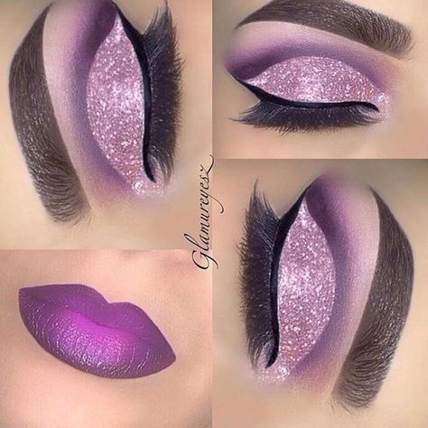 “Stunning  @makeupbyglamureyesz used Double Bubble for this gorgeous cut crease Details on her page @makeupbyglamureyesz” Lila Make-up, Different Eyes, Glitter Smokey Eye, Glitter Shadow, Purple Eye Makeup, Make Up Inspiration, Purple Makeup, Eye Makeup Designs, Glitter Makeup