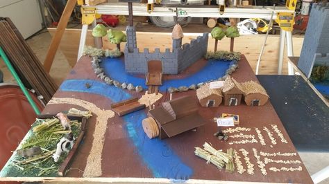 Trinity's medieval village, 7th grade school project number 2. Medieval Castle Diy, Castle Projects For School Middle Ages, Midevil Castle School Project, Cardboard Medieval Castle, Medieval Diorama, Classroom History, Study Craft, Castle Project, Tuck Everlasting