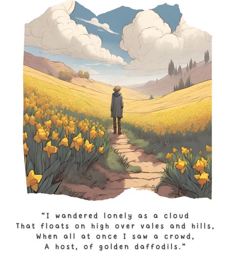 Poem Illustration Ideas, Poem Poster Design Ideas, Poem Illustration Art, Daffodil Reference, Daffodil Aesthetic, Imagery Poems, Daffodils Poem, Illustrated Poem, Illustrated Poems