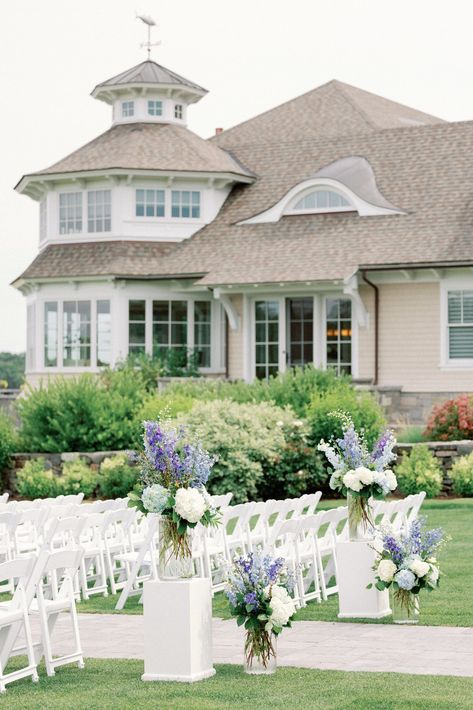 Coastal Wedding Aisle, Coastal Country Club Wedding, Spring Wedding Hydrangea, Preppy Coastal Wedding, Garden Coastal Wedding, Wentworth By The Sea Wedding, Old Money Coastal Wedding, Hamptons Style Wedding, Blue And White Summer Wedding