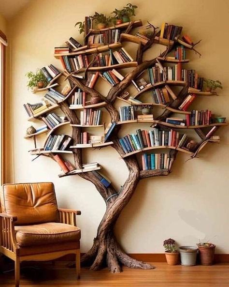 39 Of The Most Eye-Pleasing And Interesting Pics From The Instagram Page “Call It Design” Modern Kitchen Design White Natural Wood, Unique Bookshelves, Tree Bookshelf, Modern Kitchen Design Small, Diy Halloween Decor, Home Library Design, Casa Patio, Kitchen Design Modern White, Bookshelf Design