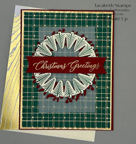 Stampin Up Wishes All Around Cards, Stampin Up Wishes All Around, Wishes All Around Stampin Up Cards, Christmas Card Easy, Papercraft Christmas Cards, Wreath Cards, Christmas Greetings Card, Christmas Classics, Christmas Pine Cones