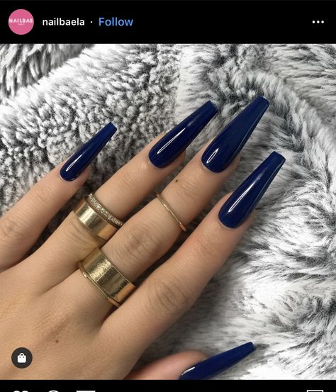 Midnight Blue Acrylic Nails, Nails Long Blue, Blue Nails Long, Midnight Nails, Midnight Blue Nails, Tapered Coffin, Stilleto Nails Designs, Dark Blue Nails, Navy Blue Nails