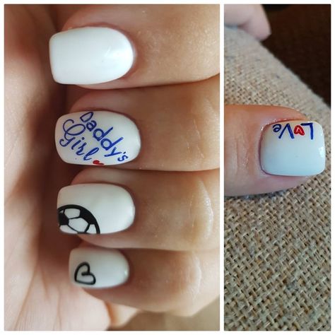 Nails For Father’s Day, Fathers Day Nails, Soccer Nails Design, Soccer Nails, Bella Nails, Girls Nail Designs, Love For Him, Miss You Dad, Fun Nail Colors