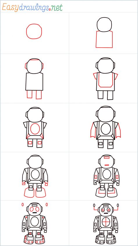 How To Draw Bmo Step By Step, How To Draw A Robot, How To Draw A Robot Step By Step, Robot Parts Drawing, Robot Doodles Easy, Drawing Lessons, Easy Tutorial, Easy Step, Designs To Draw