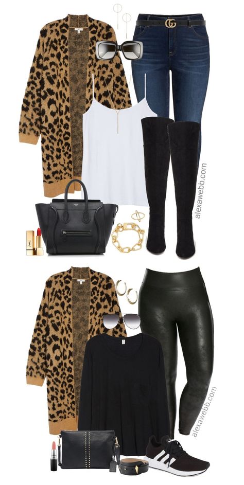 Plus Size Outfits - Nordstrom Anniversary Sale 2019 - Part 2 - Alexa Webb Plus Size Leather Leggings, Leopard Cardigan Outfit, Leather Leggings Plus Size, Plus Size Herbst, Cardigan Outfit Ideas, Short Plus Size Fashion, Plus Size Leather, Plus Size Winter Outfits, Plus Size Fall Fashion