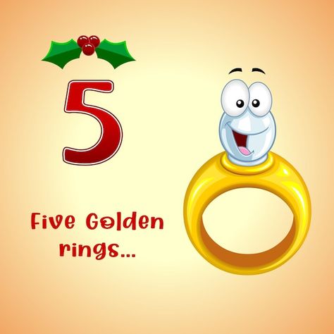 The 12 days of christmas - 5th day - fiv... | Premium Vector #Freepik #vector #cartoon-art #funny-christmas #cartoon-illustration #cute-christmas Five Gold Rings, Ring Vector, The 12 Days Of Christmas, Christmas Cartoon, Art Funny, Hand Drawn Illustration, Vector Cartoon, Psd Icon, Drawn Illustration