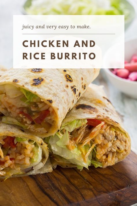 Chicken Burritos With Rice, Burittos Recipes Chicken, Chicken Rice Burrito Recipes, How To Make A Burrito, Burrito Seasoning Recipe, Chicken And Rice Burritos, Rice Burrito Recipe, Chicken Rice Burrito, How To Make Burritos