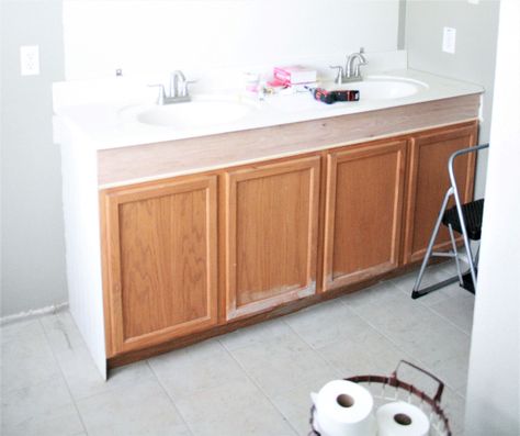 Raising A Bathroom Vanity, Raise Vanity Height Bathroom, Add Height To Bathroom Vanity, Raise Vanity Height, Add Legs To Bathroom Vanity, How To Raise Bathroom Vanity Height, How To Raise A Bathroom Vanity, Upgrade Old Bathroom Vanity, Raised Bathroom Vanity