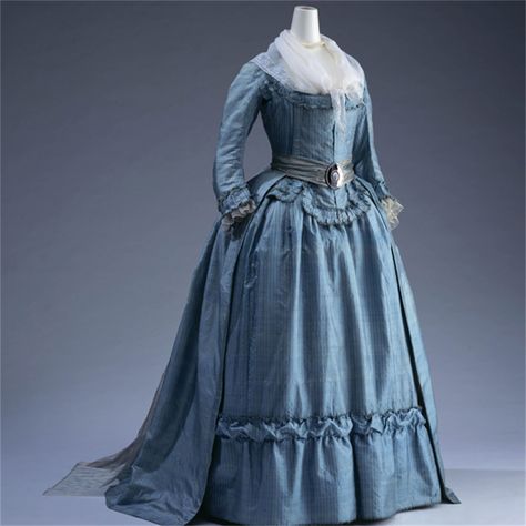 Blue 1790s French Revolution Dress Robe A La Francaise 18th Century Victorian Rococo Georgian Rainbow Wardrobe, 1780s Fashion, Period Dresses, Historical Garments, 18th Century Dresses, 18th Century Gown, 1700 Fashion, 18th Century Women, Antique Dresses