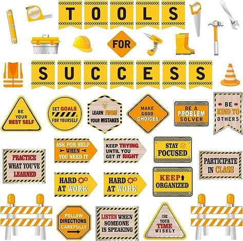 Amazon.com : Outus 47 Pcs Construction Bulletin Board Set Construction Theme Cutouts Tools for Success Classroom Decorations for Kid Students Back to School Gifts Construction Birthday Party Supplies : Office Products Under Construction Theme Classroom Bulletin Boards, Construction Theme Decor, Building Classroom Theme, Construction Bulletin Board Ideas, Construction Theme Bulletin Boards, Construction Theme School, Construction School Theme, School Construction Theme, Construction Bulletin Board