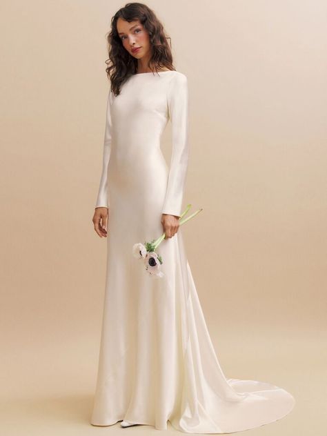 Inexpensive Wedding Dresses, Charmeuse Fabric, Minimalist Wedding Dresses, Silk Wedding Dress, Silk Dress Long, Affordable Wedding Dresses, Sleeve Wedding Dress, Reformation Dress, Maxi Dress Wedding