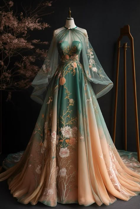 Fae Dress Gowns, Ethereal Gown Fairytale, Spring Court Dress, Elf Gown, Masquerade Gowns, Fae Ball, Dreamy Gowns, Christmas Dress Women, Elegant Ball Gowns