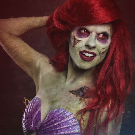 Zombie ariel Zombie Mermaid, Ariel Cosplay, Mermaid Cosplay, Fantasy Fest, Horror Villains, Zombie Walk, Horror Makeup, Fx Makeup, Disney Halloween