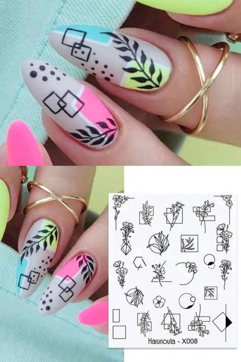 Printable Nail Art Practice Sheet, Nail Stickers Designs, Nail Decals Designs, Tape Nail Art, Quick Nail Art, Mickey Nails, Latest Nail Designs, Nail Salon Design, Hippie Nails