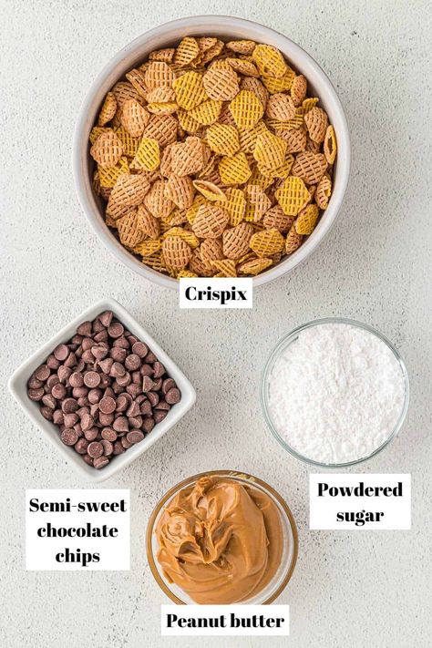 Puppy Chow Recipe with Crispix (Dairy-Free) Puppy Chow Dairy Free, Dairy Free Puppy Chow, Puppy Chow Crispix Recipe, Easy Puppy Chow Recipe, Easy Puppy Chow, Puppy Chow Cookies, Peanut Butter Twix, Crispix Cereal, Reindeer Chow