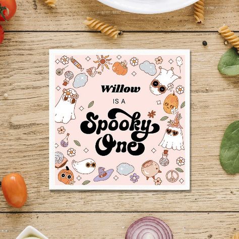 Spooky One Groovy Halloween 1st Birthday Napkins Halloween 1st Birthdays, Spooky One, Groovy Halloween, Birthday Napkins, Halloween 1, Halloween Card, Cozy Autumn, Halloween Paper, Party Napkins