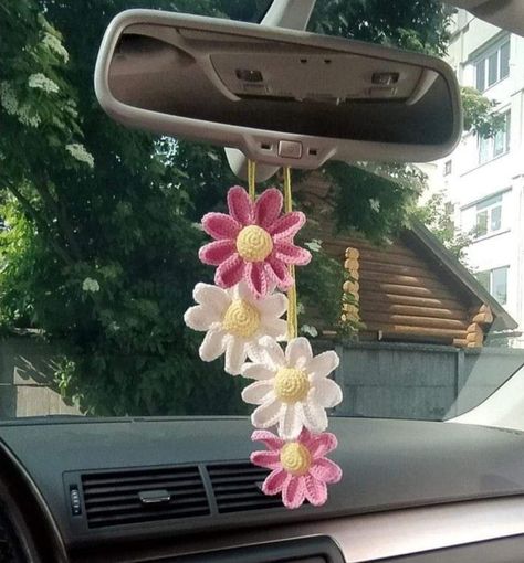 Crochet Car Hanger, Crochet Car Hanging, Bracelet Bookmark, Car Mirror Hanger, Crochet Pendant, A Daisy Flower, Car Mirror Hangers, Crochet Feather, Crochet Store