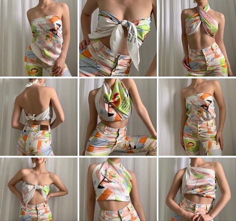 How To Tie A Scarf Shirt, Scarf Top Outfit, Diy Clothes Tops, Scarf Styling, Scarf Diy, Clothes Hacks, Diy Fashion Scarf, Silk Scarf Style, House Of Sunny