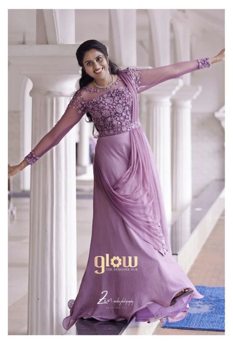 Satin Lehanga Models, Latest Gown Pattern Indian, Saree Model Gown, Latest Saree Gown Designs, Designer Gowns Indian Latest, Saree Gown Party Wear, Latest Gown Designs Party Wear, Long Skirt Top Designs, Frock Models