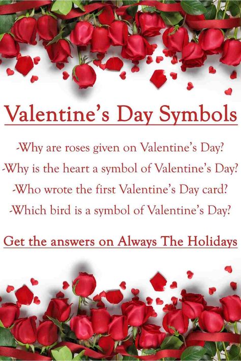 Valentine's Day is here! Let's learn about the six main symbols of Valentine's Day, their history and meanings. Head to Always the Holidays to find out more! #ValentinesDay #SymbolsofValentinesDay #ValentinesDaySymbols#valentinesday Valentines Day Meaning, Decadent Chocolate Desserts, Celtic Love Knot, Themed Food, Holiday Favorite Recipes, Valentine Special, Food Pin, Valentines Day Party, Food Themes