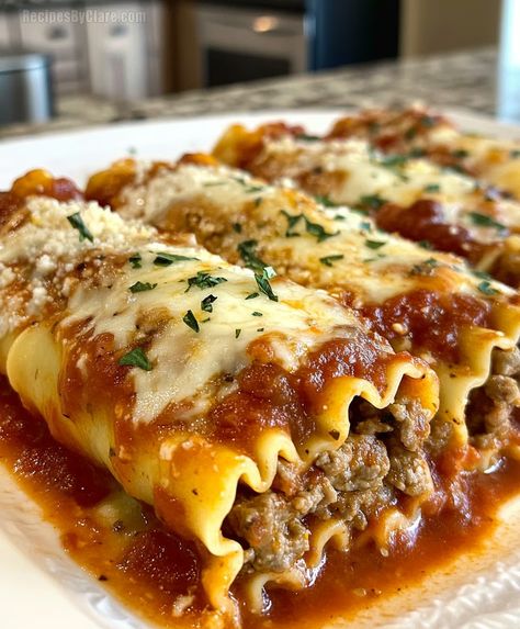 Italian Meatball Lasagna Roll-Ups - A Hearty, Cheesy Dinner - Recipes By Clare Meatball Lasagna Roll Ups, Roll Up Lasagna Recipe Ground Beef, Easy Lasagna Rolls, Meatball Lasagna, Lasagne Roll Ups, Lasagna Rolls Recipe, Cheesy Dinner, Homemade Italian Meatballs, Meatloaf Dinner