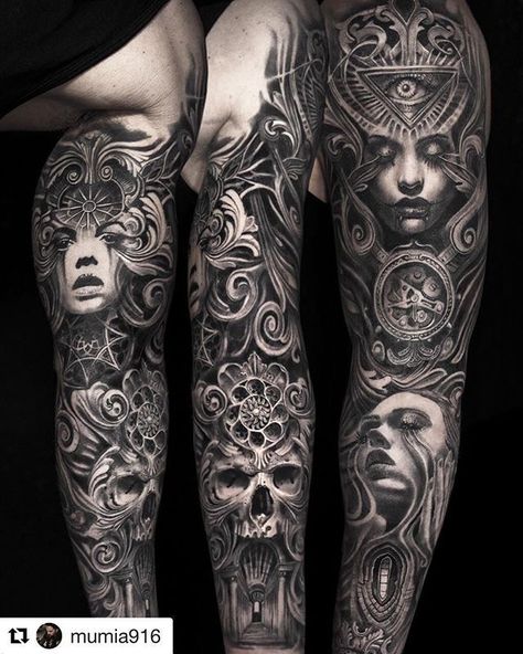 Black And Grey Sleeve, Black And Grey Tattoos Sleeve, Viking Tattoo Sleeve, Deadly Nightshade, Realistic Tattoo Sleeve, Tattoos Mandala, Tattoo Shirts, Creepy Tattoos, Greek Tattoos