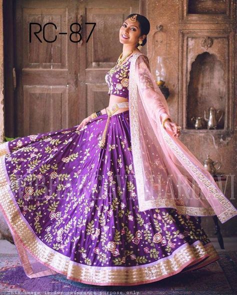 Indian designer replica bridal outfit lehengacholi crop top anarkali skirt blouse duppta ethnic Cust Purple Lehenga, Crop Top Lehenga, Indian Skirt, Sabyasachi Lehenga, Lehenga Choli Wedding, Indian Bridal Wear, Lehenga Collection, Ghagra Choli, Party Wear Lehenga