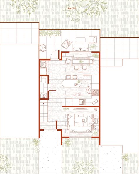 Tight-knit Urbanite: floor plan layout for a two bedroom, two bathroom property with a small courtyard out the back🍃 Sketchup + Illustrator Vector illustrations by @sol_ms • • • #homedesign #design #architecture #illustrarch #archilover #archidesign #archdaily #interior #exterior #digitalvisualisation #illustration #designer #render #sketchup #illustrator #procreate #photoshop #floorplan #layout 2d Floor Plan Rendering, Presentation Graphics, Rainscreen Cladding, Rendered Floor Plan, Small Courtyard, Plan Layout, Balcony Flooring, Archi Design, Illustrator Vector