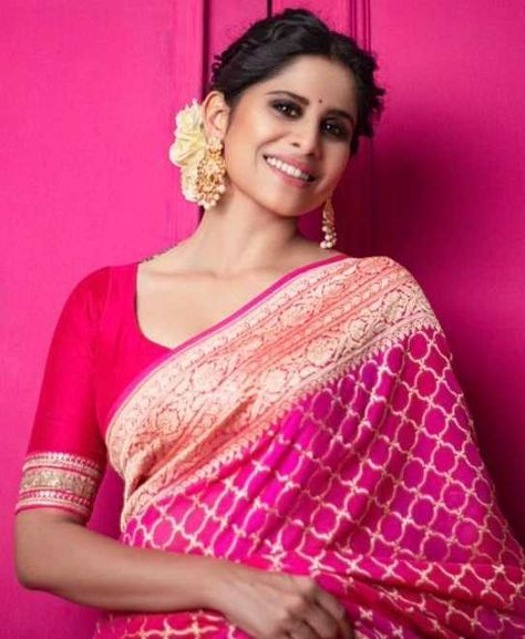 Pink Saree Blouse, Sai Tamhankar, Intense Eyes, Indian Dress Up, Eyes Beautiful, Bridal Photography Poses, Red Stones, Strong Core, Inner Goddess