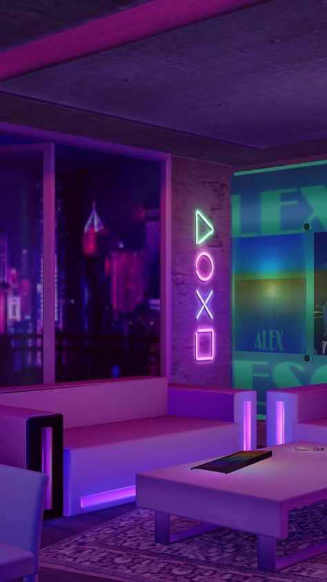 Vaporwave Gaming Setup, Synthwave Decor, Imvu Room, Zepeto Wallpaper, Background Zepeto Room, Arcade Ideas, Vaporwave Room, Aesthetic Zepeto, Retro Miami