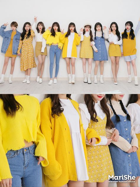 Korean Similar Fashion | Official Korean Fashion Korean Outfits Casual, Sunshine Outfit, Korean Fashion Ideas, Korean Fashion Outfits, Yellow Outfit, Traje Casual, Korean Fashion Trends, Modieuze Outfits, Ulzzang Fashion