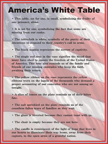 Veterans Day "White Table" display description sign | by Manatee County Public Library Veterans Day Table Decorations Centerpiece Ideas, Vfw Auxiliary Ideas, Fallen Soldier Table, Missing Man Table, Vfw Auxiliary, Patriotic Poems, Veterans Day Quotes, Veterans Day Activities, Thank You Veteran