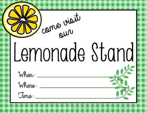 a Modern Mrs.: Printables Lemon Ephemera, Lemonade Stand Poster, Lemonade Menu, Lemonade Poster, Concession Stand Menu, Kids Lemonade Stands, Lemonade Stand Sign, Kids Lemonade, Diy Lemonade Stand