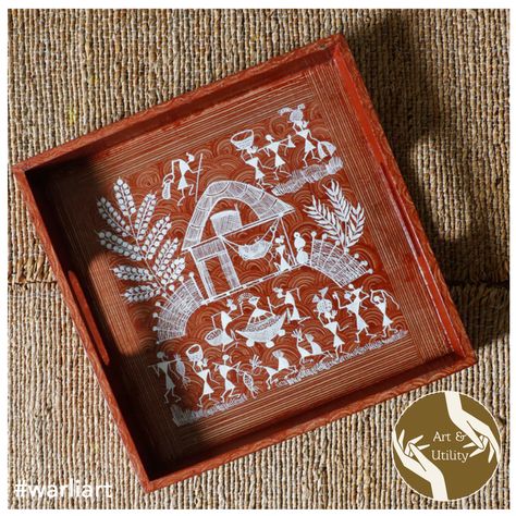 Art in utility Fascinating to behold the incredible talent of India's artisans ... their sheer ability to breathe form into wood or stone or metal ... or virtually anything for that matter! Featured here: A beautifully hand painted tray with tribal Warli art from Maharashtra. Explore more at www.theindiacrafthouse.com Promote craft. Support the artisan. Warli Painting, Warli Art, Painted Trays, Pencil Shading, Tray Design, Paper Tray, Indian Crafts, Art Patterns, Indian Art Paintings