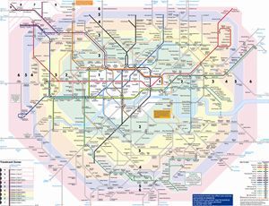 Map covering all the zones in London - Zones 1-6 London Attractions Map, London Tourist Map, London Tube Map, London Tourist Attractions, London City Map, London Metro, London Underground Map, London Walking Tours, Maps Aesthetic