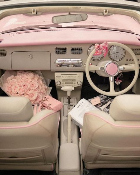 Beetle Car Aesthetic, Pink Beetle Car, Vehicle Aesthetic, Preppy Car Accessories, Pink Beetle, Evening Eye Makeup, Volkswagen Beetle Convertible, Beetle Car, Beetle Convertible