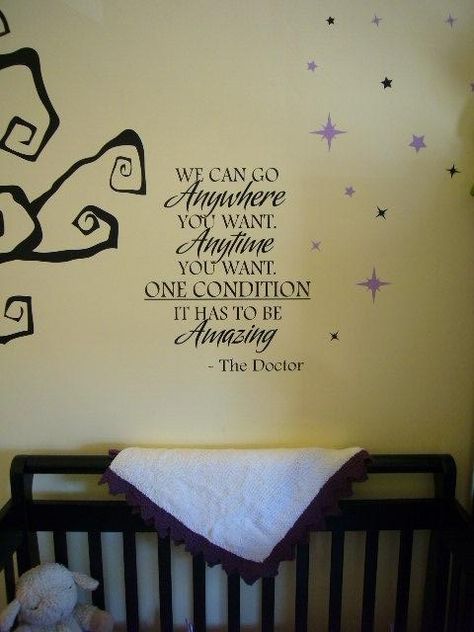 Images of our Doctor Who nursery! #space Doctor Who Nursery, Geek Nursery, Doctor Who Baby, Trendy Baby Nursery, Doctor Who Quotes, Travel Girl, Wibbly Wobbly Timey Wimey Stuff, Timey Wimey Stuff, Adventure Quotes