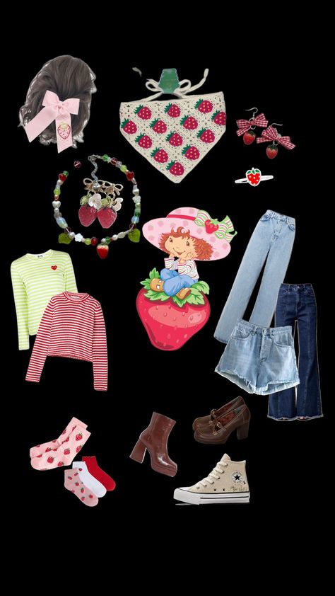 strawberry shortcake || 2000s || easy halloween costume :) Strawberry Shortcake 2000s, Strawberry Halloween, Halloween Core, Strawberry Shortcake Outfits, Strawberry Shortcake Costume, Preppy Halloween, Strawberry Costume, Character Halloween Costumes, Strawberry Shortcake Characters