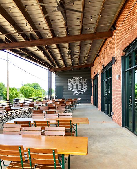 Brewery Exterior Design, Brewery Decor Interior Design, Taphouse Design, Brewery Design Interior, Outdoor Brewery, Brewery Patio, Taproom Ideas, Farm Brewery, Modern Brewery