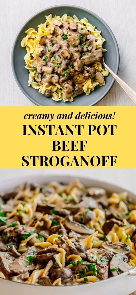 Fall-apart meat and so tender! INSTANT POT BEEF STROGANOFF | Everyone in my family love this #instantpot #instantpotrecipes #beeffoodrecipes #beefstroganoff #instantpotbeef Pressure Cooker Beef Stroganoff, Instant Pot Beef Stroganoff, Everyone In My Family, Beef Stroganoff Crockpot, Beef Stroganoff Easy, Potted Beef, Stroganoff Recipe, Instant Pot Dinner Recipes, Easy Instant Pot Recipes