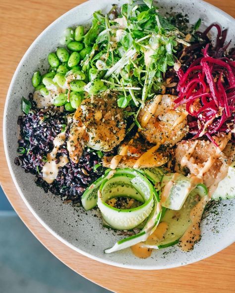 Prawn Poke Bowl, Rice Avocado, Fresh Cucumber, Edamame Beans, Black Rice, Cashew Butter, Poke Bowl, Edamame, Salad Bowls