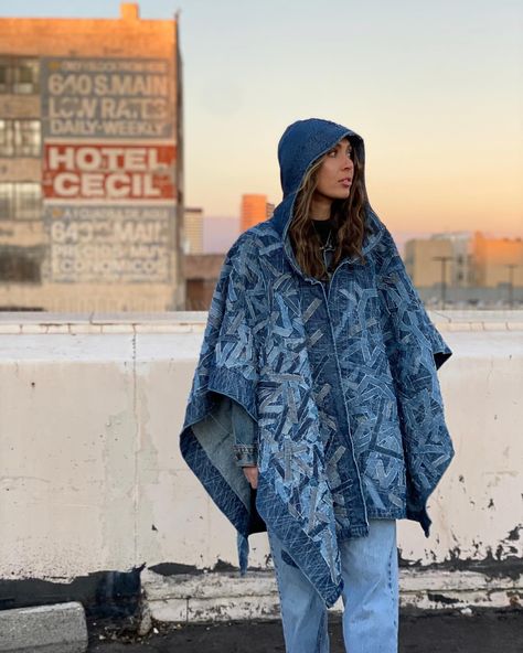 The Scrap Poncho by AGI Denim, aka @denimculture, is a concept piece made from different denim wash cut-offs by their creative workshop in… | Instagram Diy Fashion Projects, Industrial Waste, Recycling Facility, Textile Waste, Wool Poncho, Cut Offs, Creative Workshop, Upcycled Fashion, A Concept