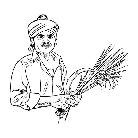 Farmer holding grass | Premium Vector #Freepik #vector #laborer #farmer #farmers #agrarian Farmer Hd Wallpaper, Indian Farmer Drawing, Farmer Drawing, Farmer Tattoo, Dj Background Hd Photo, Dj Background, Camera Cartoon, Hd Logo, Dancer Painting