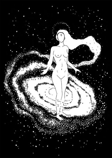 This universe creation poster was originally an ink on paper drawing and represents the gift of life creation and the power of women. This cosmic woman and her female body in all its glory creating the universe celebrates the divine feminine. Click to see this as a wall art! Follow me on instagram for more @holystrokes_art Cosmic Woman, Universe Creation, Feminine Poster, Galaxy Drawings, Jewelry Mood Board, Power Of Women, Woman Wall Art, The Divine Feminine, Galaxy Art