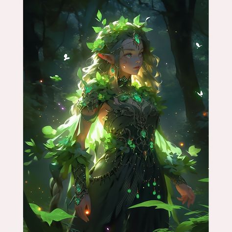 Faster shipping. Better service Eladrin Aesthetic, Dryad Dnd, Spring Eladrin Female, Green Fantasy Art, Nature Character Design, Dnd Fairy, Elven Druid, Nature Character, Forest Princess