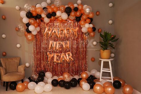 New Year Rose Gold Theme Decor | Delhi NCR 25anniversary Decoration Ideas, Balloon Decoration For Anniversary, Happy Anniversary Room Decoration, Happy Anniversary Balloon Decoration, Happy Anniversary Decorations Room, Room Decoration For Anniversary Surprise, Anniversary Balloons Ideas, Anniversary Decoration Ideas At Home Diy, Simple Anniversary Decoration Ideas