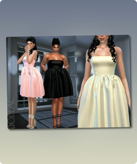 Sims 4 Clothing CC: Buttercup Strapless Flared Dress DO497 Sims4cc Dress, Sims 4 Cc Poofy Dress, Sims 4 Cc Cocktail Dress, Teenager Dress, Sims 4 Yellow Dress, Sims 4 Strapless Dress, Mock Neck Tshirt, Sims 4 Cc Sleeveless Dress, Leopard Print Bodycon Dress