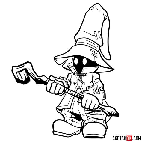 In this 20 steps tutorial you will learn how to draw Vivi Ornitier from Final Fantasy IX starting from a basic sketch to a finished drawing. Vivi Final Fantasy Tattoo, Final Fantasy Coloring Pages, Final Fantasy Sketch, Final Fantasy Drawing, Vivi Tattoo, Easy Fantasy Drawings, Fantasy Drawings Easy, Vivi Ornitier, Final Fantasy Tattoo