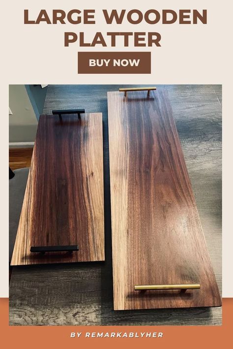 Woodworking Ideas Extra Large Charcuterie Board, Coffee Table Centerpiece Ideas, Charcuterie Board With Handles, Large Charcuterie Board, Coffee Table Arrangements, Coffee Table Centerpiece, Large Serving Trays, Wooden Platters, Coffee Table Centerpieces